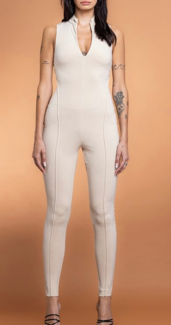 Sleek Beige Jumpsuit