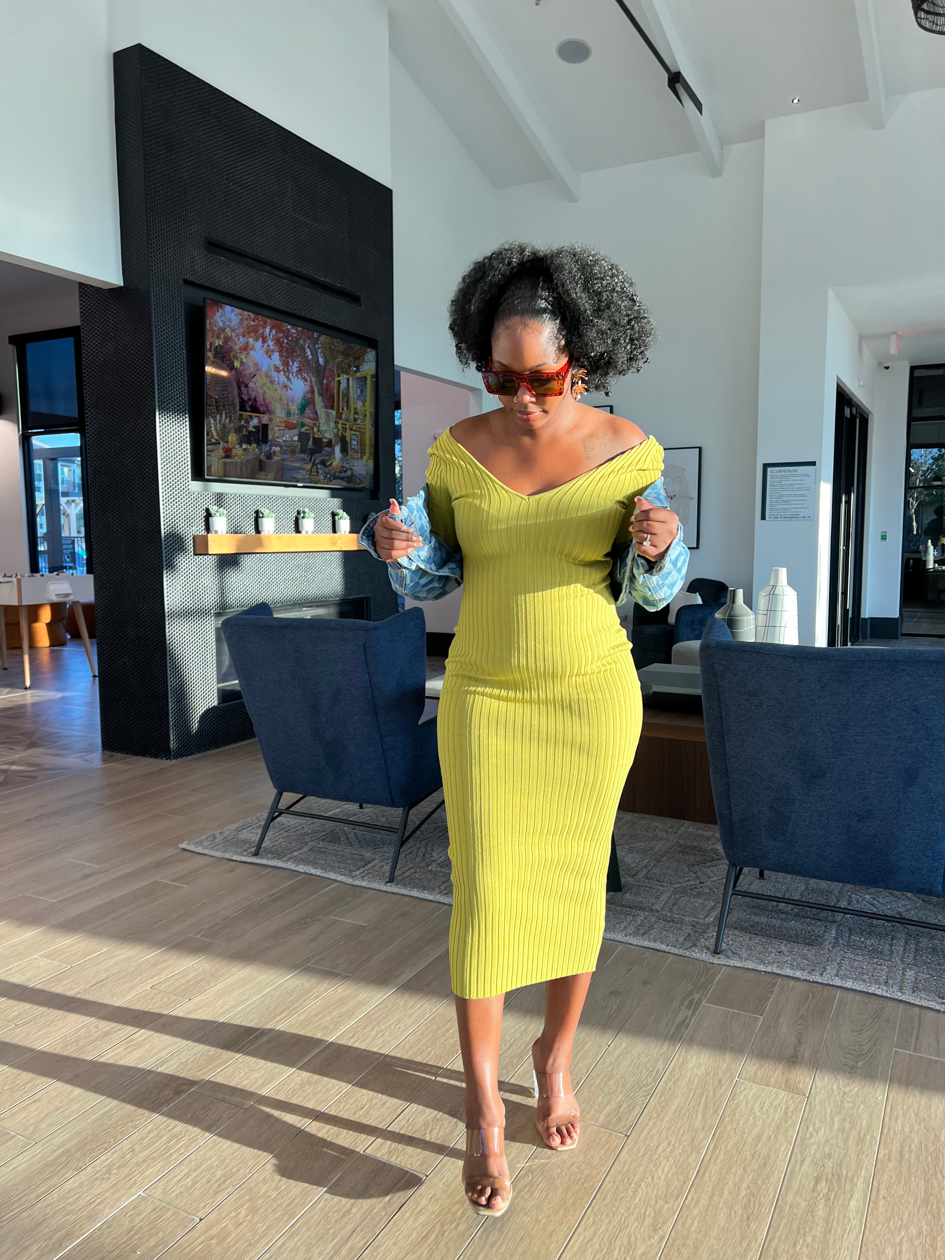 Shelia Midi Lime Knit Dress