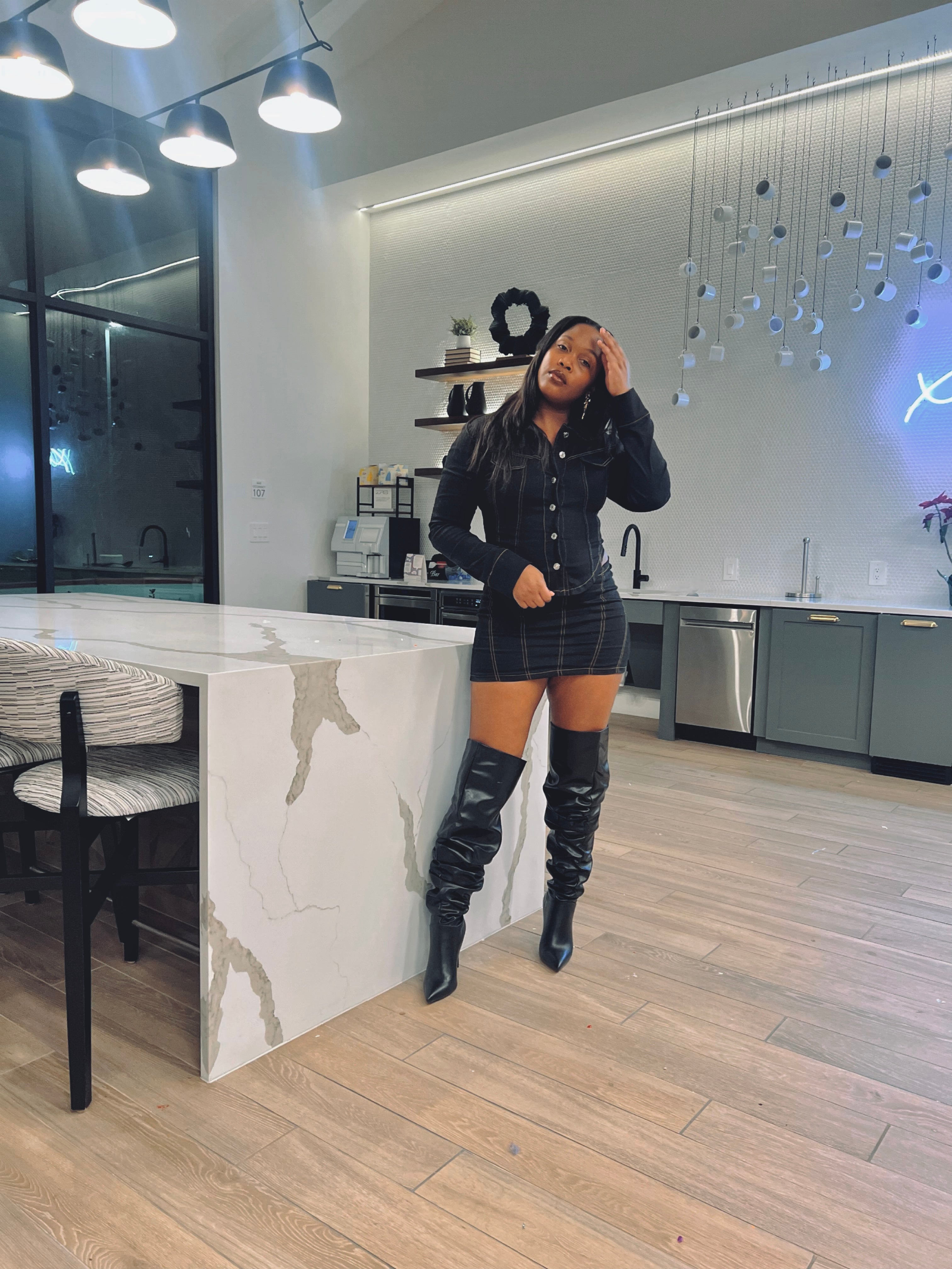 Pepper black denim mini skirt set