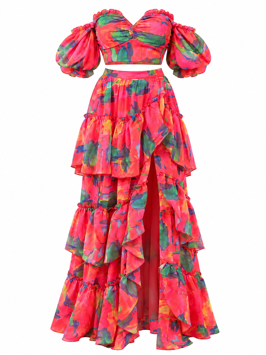 Tropical Sunset Ruffle Skirt Set