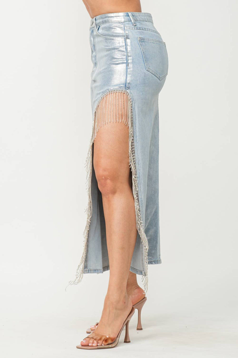 Rhinestone Foil Denim Skirt