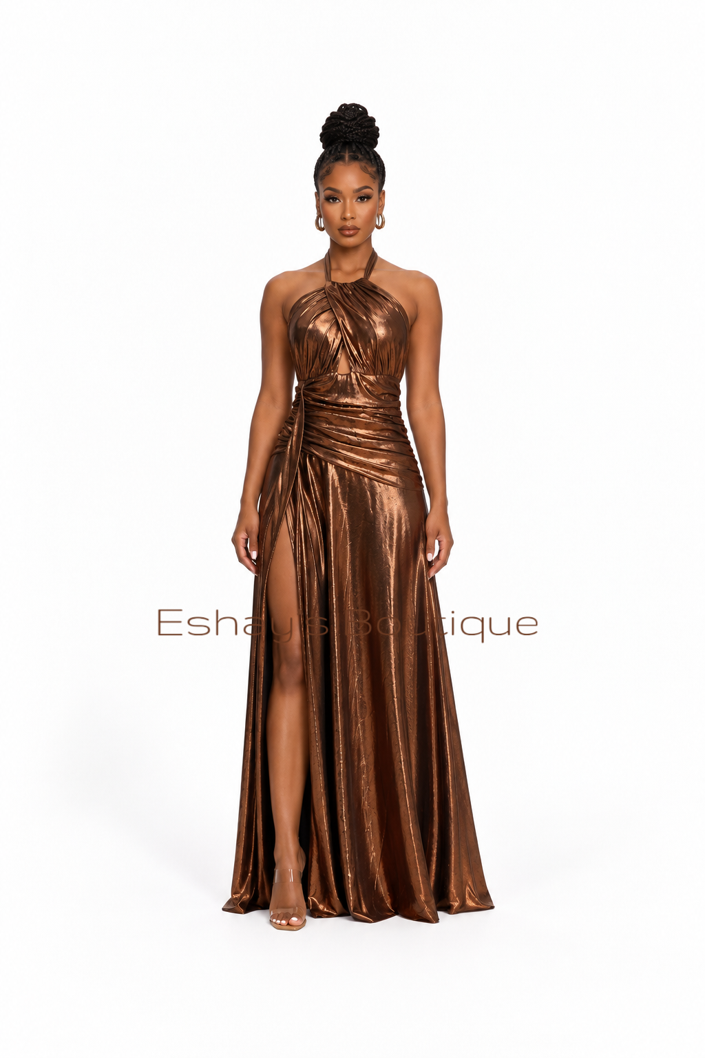 Hazel Metallic Halter Dress