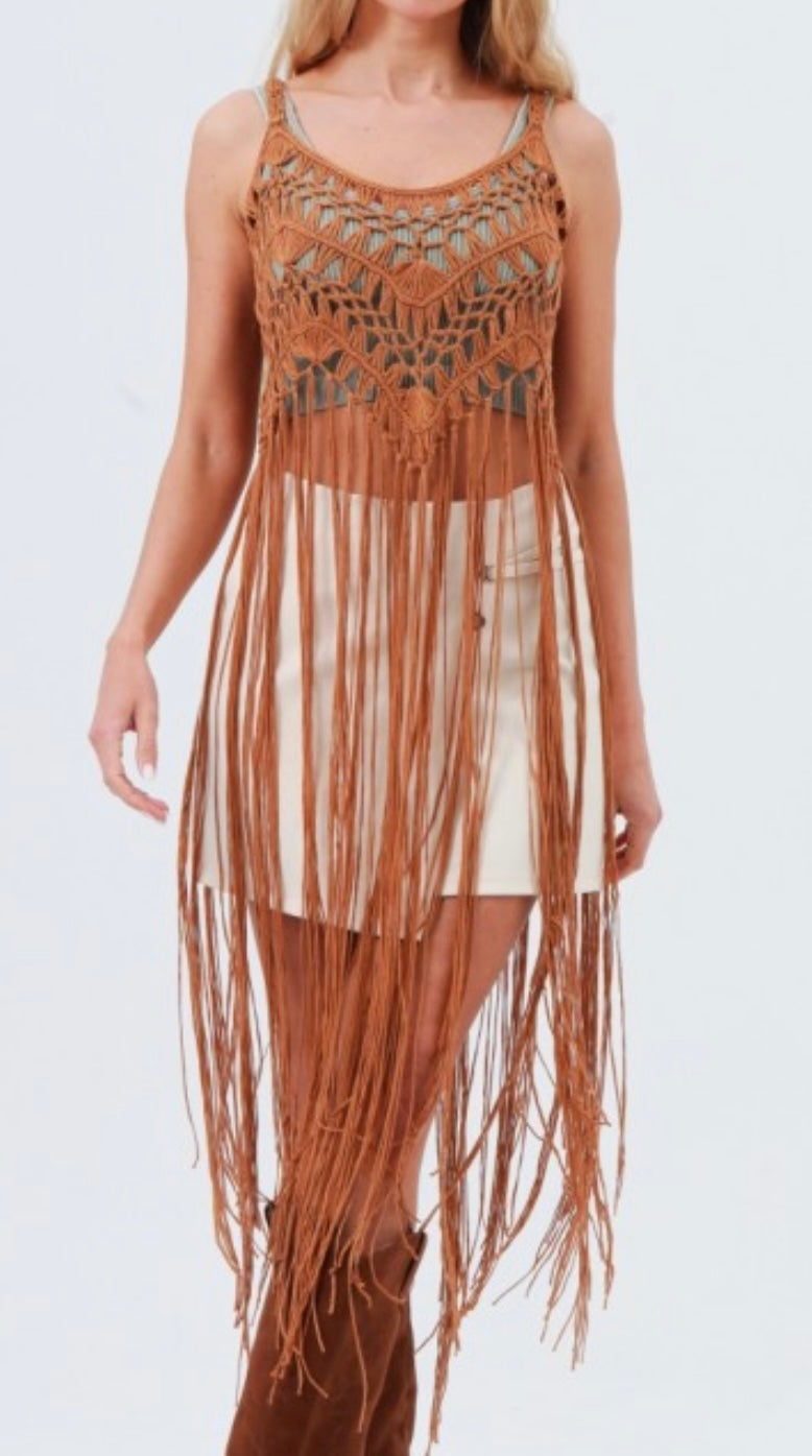 Camel Fringe Top