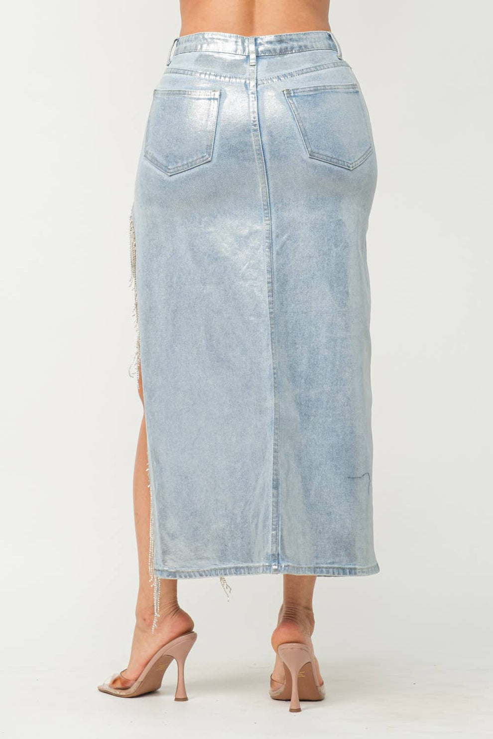 Rhinestone Foil Denim Skirt