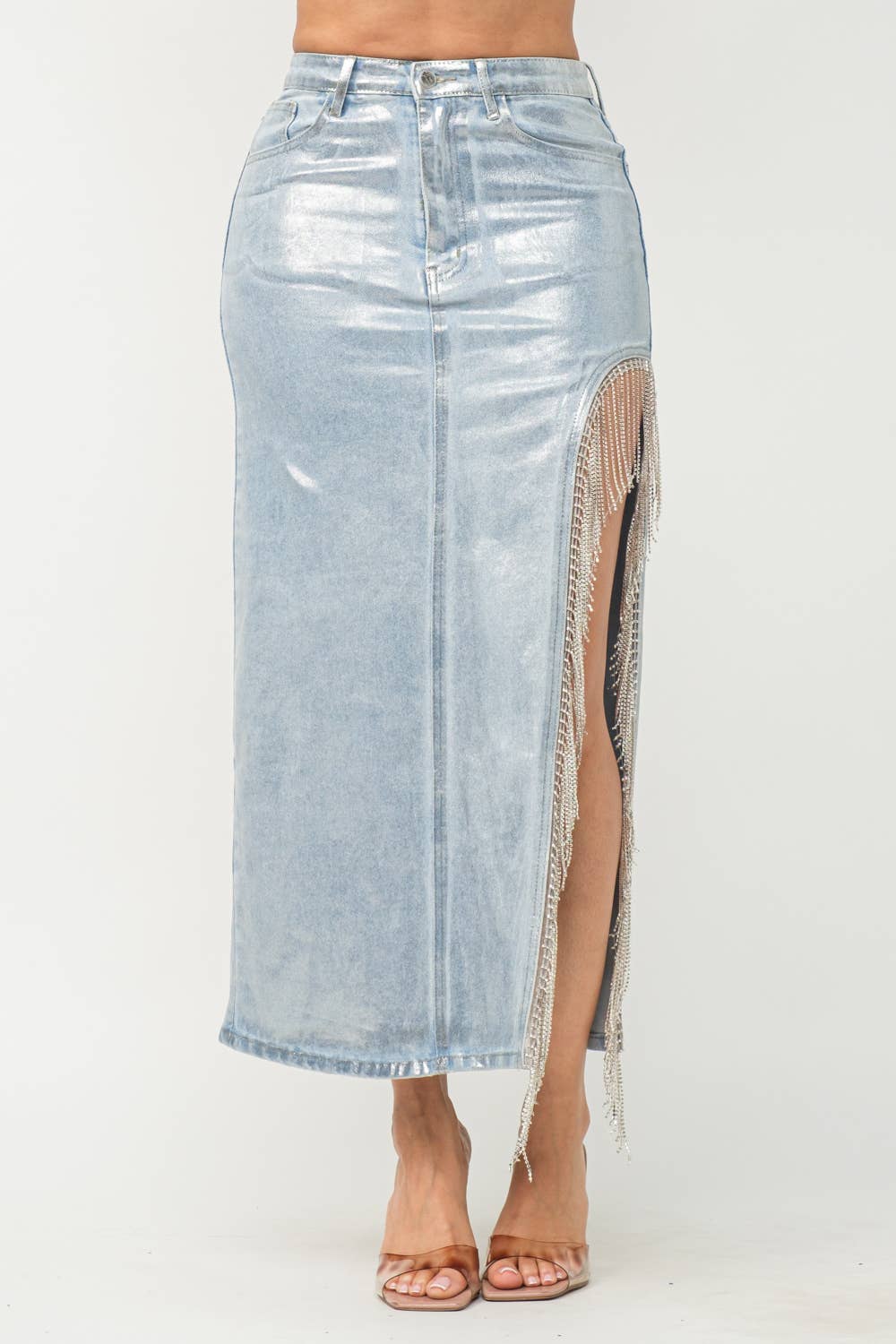 Rhinestone Foil Denim Skirt