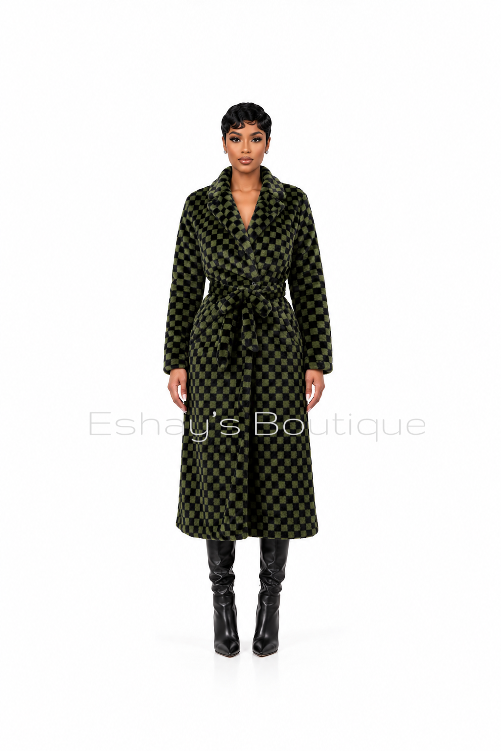 The Press Checkered Coat Olive