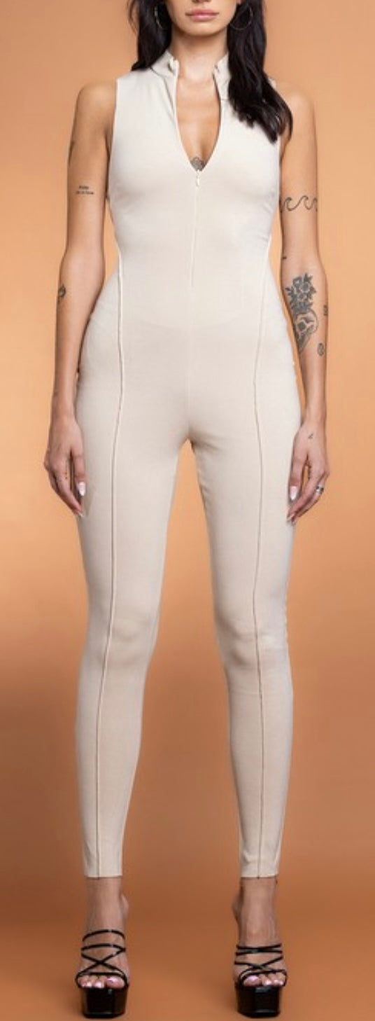 Sleek Beige Jumpsuit