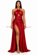 Channel Metallic Halter Dress