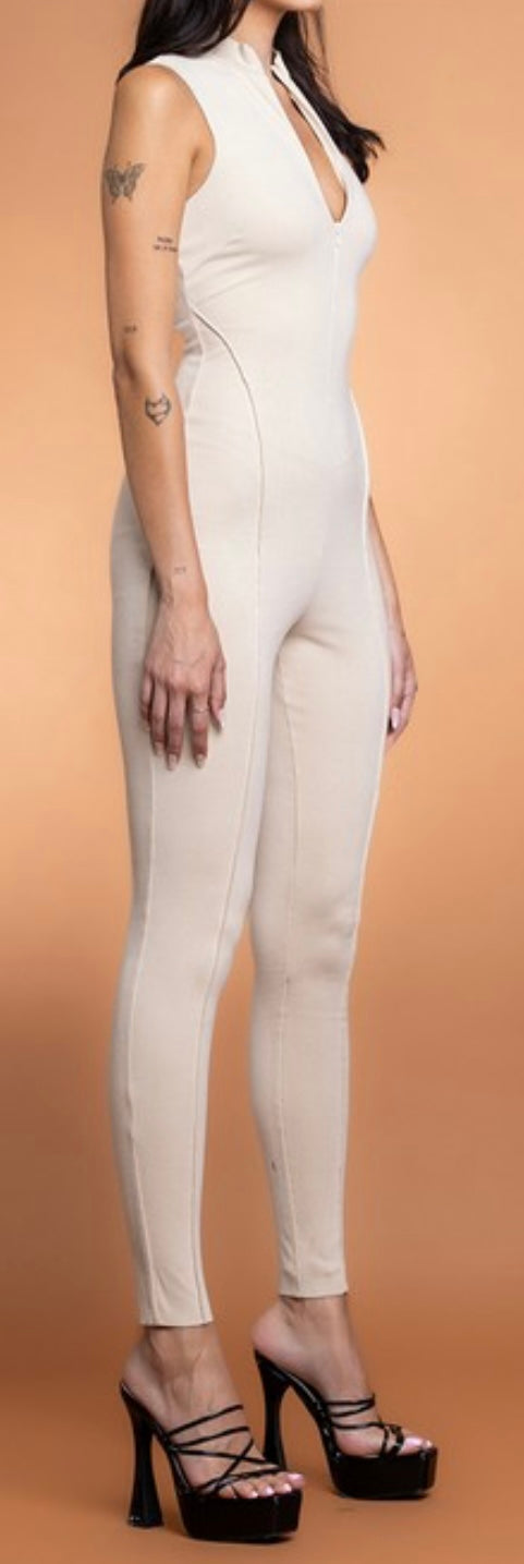 Sleek Beige Jumpsuit